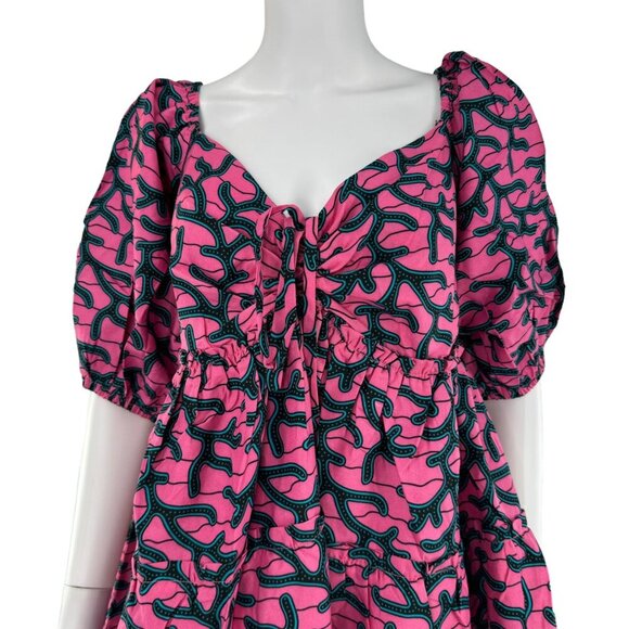 Elsamama NEW Pink Bimpe Abstract Cotton Tiered Relaxed Fit Mini Dress Size M - Picture 2 of 7
